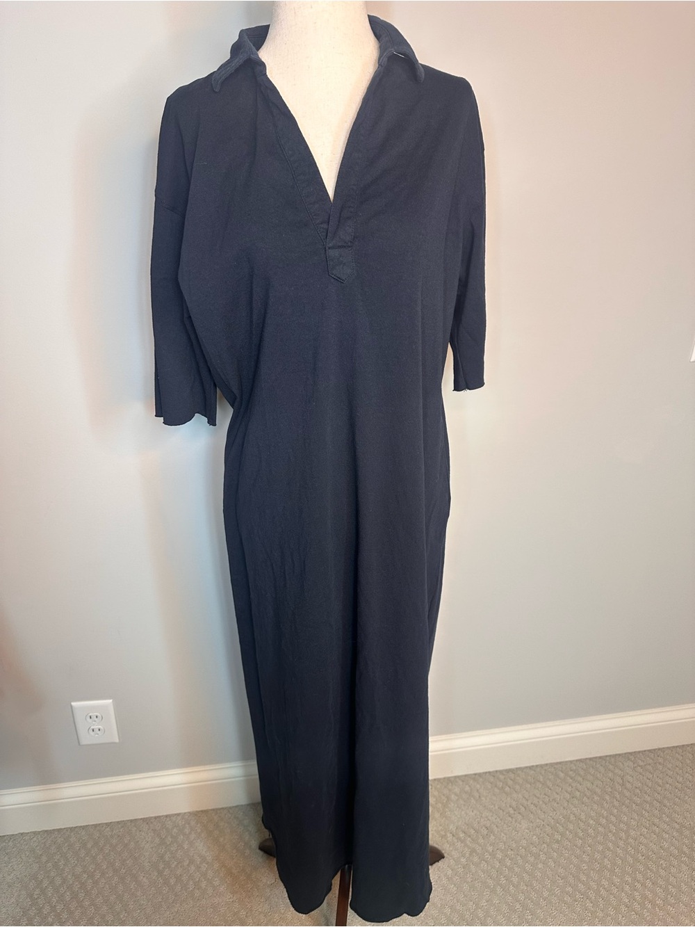 Sz M Frank & Eileen Emma Henley Short Sleeve Maxi Dress black cotton - Picture 3 of 9